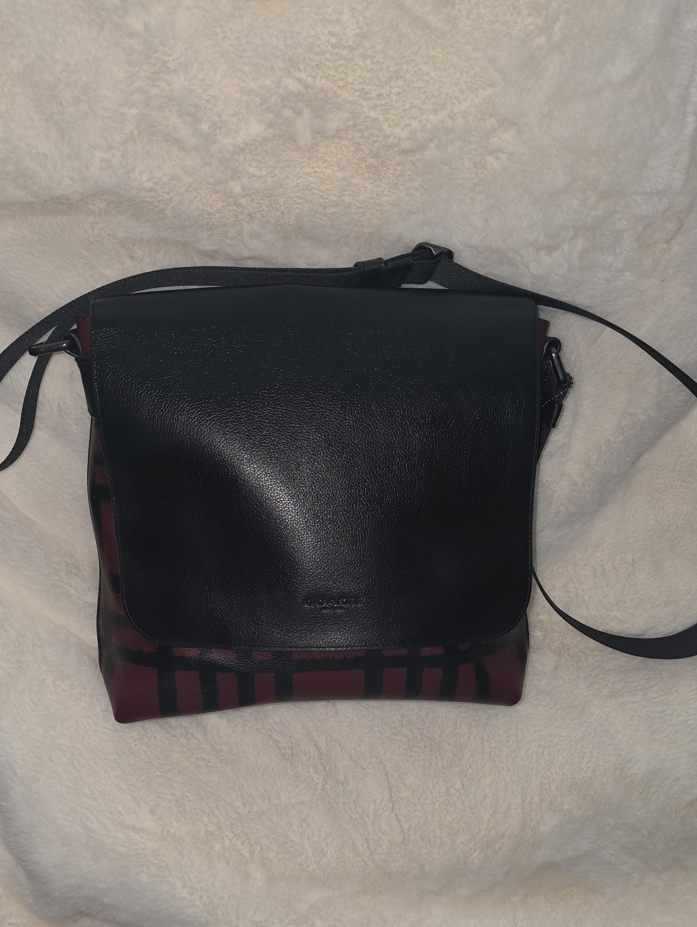 NWOT Coach Black & Burgundy Plaid Crossbody Messenger Bag